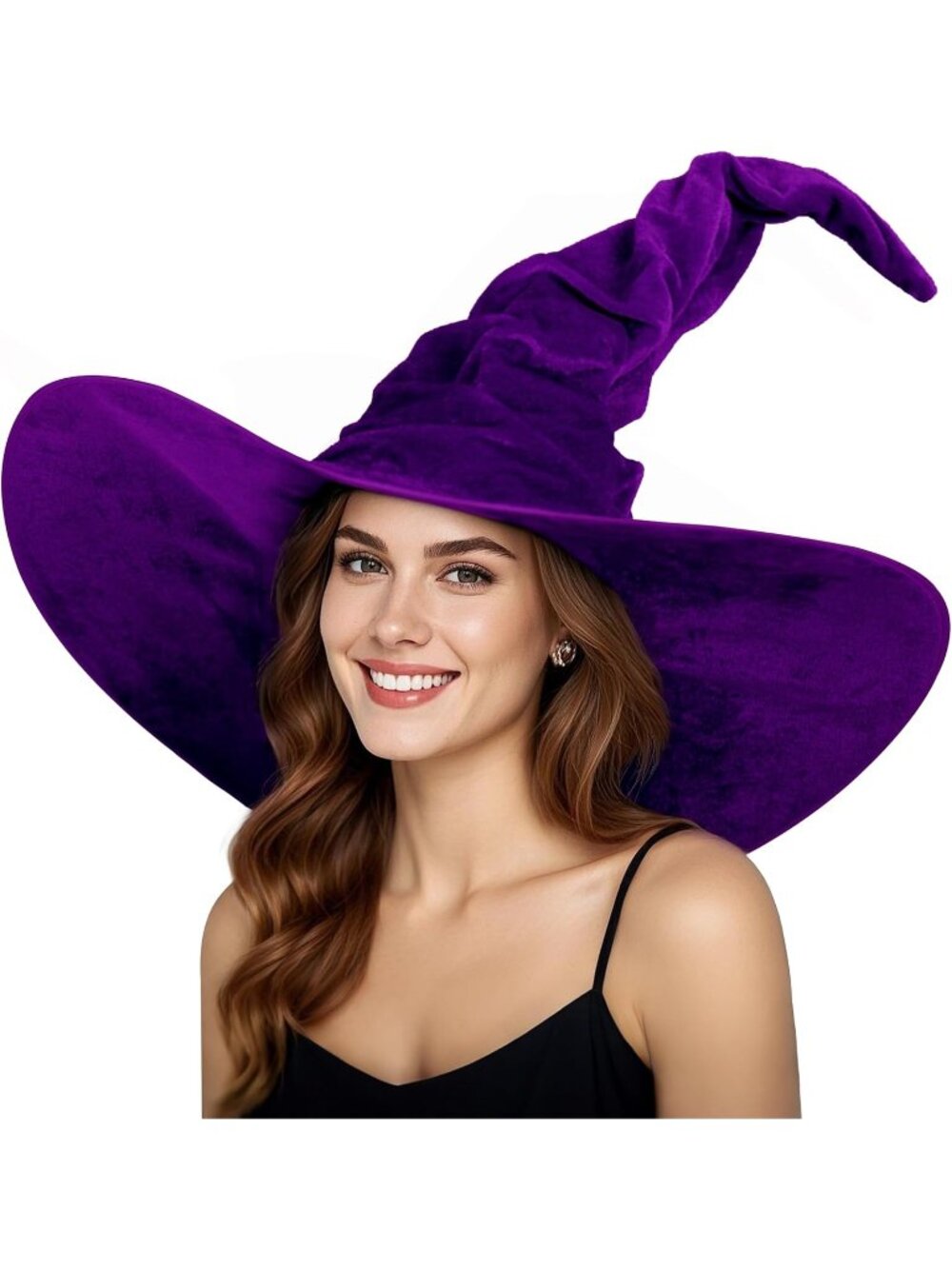 🎃Women's Purple Adult Ruched Folded Look Curved Brim Halloween Witches Hat